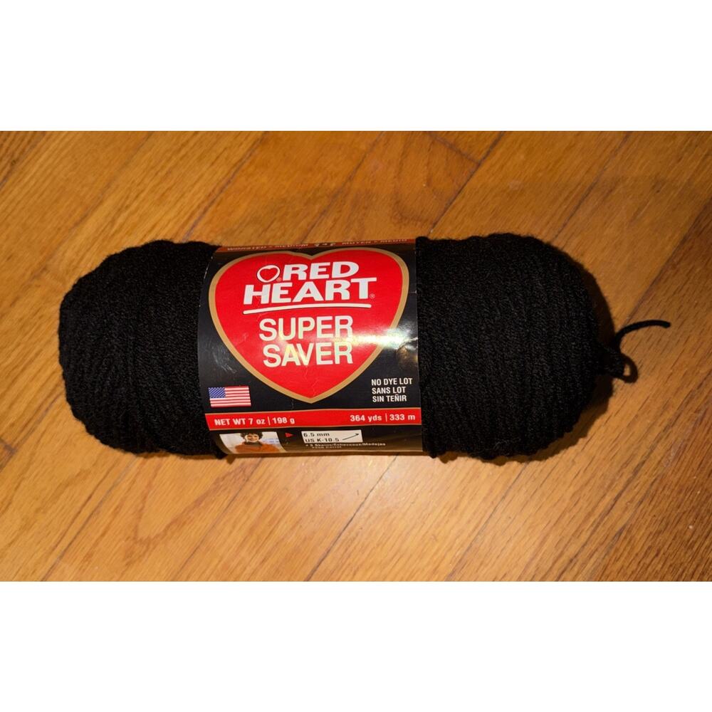 Red Heart Super Saver Yarn 0312 Black 1 Skein 7 Oz New USA Made Coats Clark